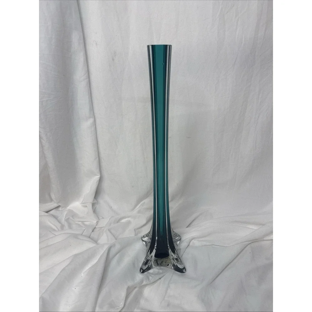 Vintage MCM Teal Sommerso Bud Table Floor Eiffel Tower Vase 16